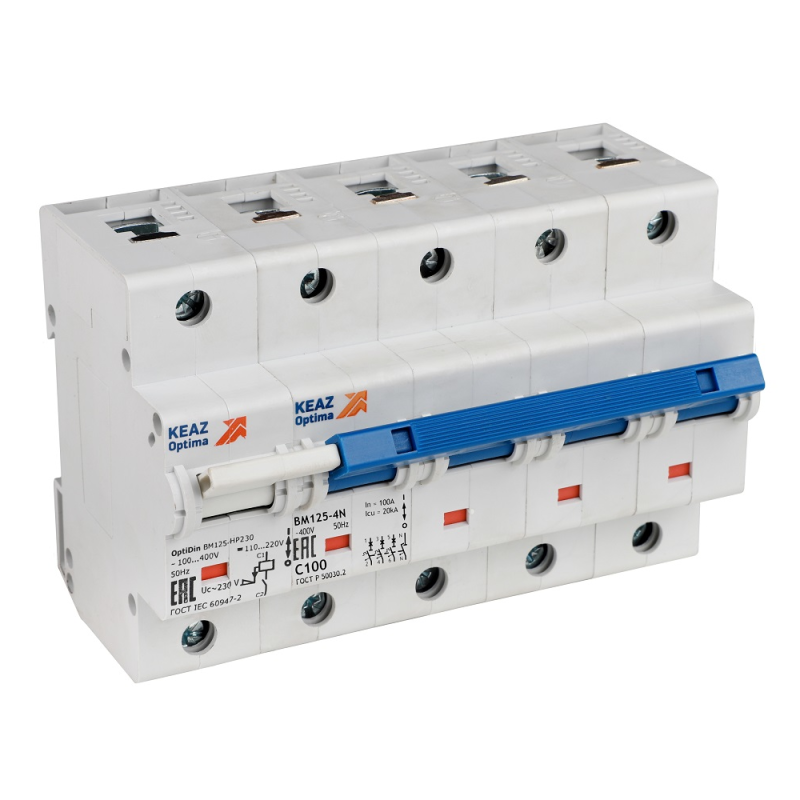 выключатель автоматический модульный 4п d 80а 10ка optidin bm125-4nd80-нр-14ln-ухл3 с независимым расцепителем кэаз 336387 от BTSprom.by
