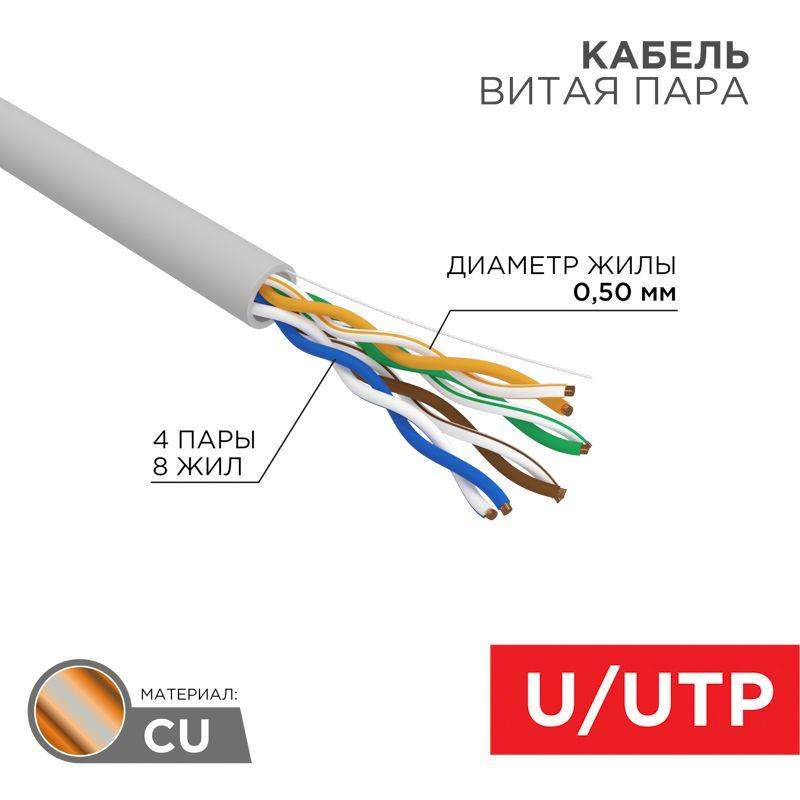 кабель витая пара u/utp кат.5e 4х2х24awg solid cu zh нг(а)-hf сер. (уп.305м) rexant 01-0069 от BTSprom.by