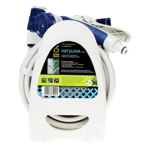  Катушка компактная с ручкой для переноса и хранения шланга + шланг 9.5мм (3/8)х10м с пистолетом-распылителем 7 реж. пластик. коннекторами (1/6) Green Apple Б0003110 фото в каталоге от BTSprom.by