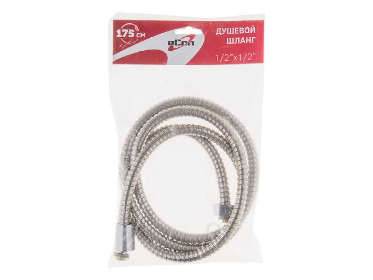 шланг душевой, sus/pvc, 1/2" г-г 175 см, хром, econ (гайка цинк. заменён на ec003) (a-five) e-003 от BTSprom.by