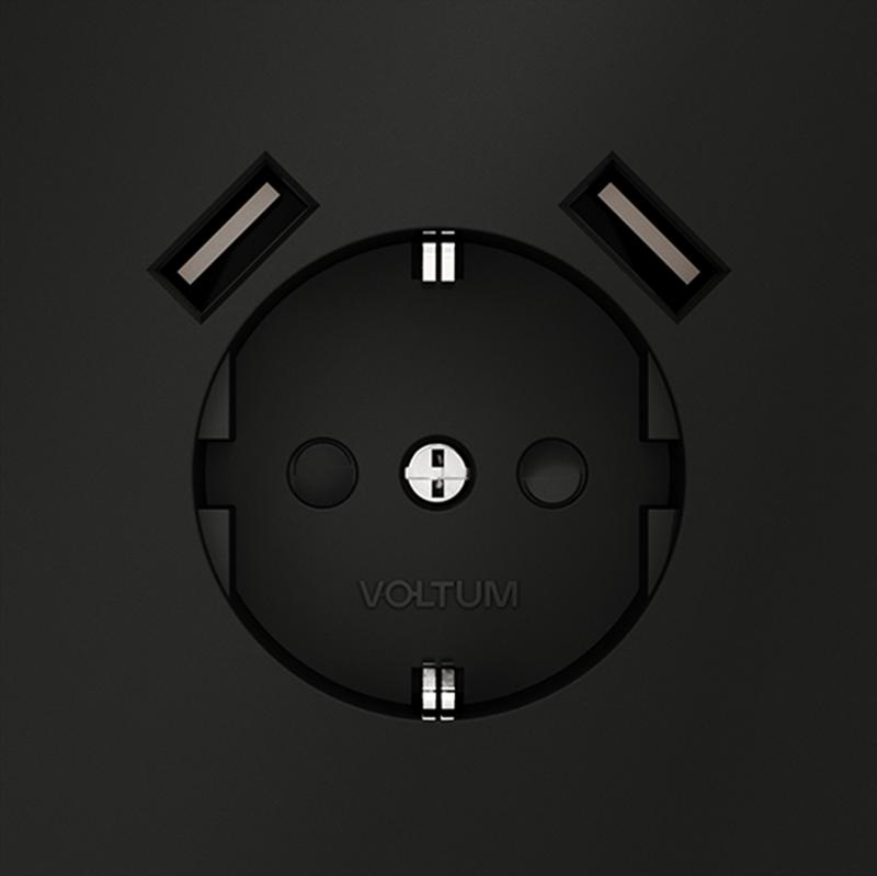  Розетка 1-м СП S70 16А с USB A+A с заземл. защ. шторки механизм черн. матов. Voltum VLS040408 фото в каталоге от BTSprom.by