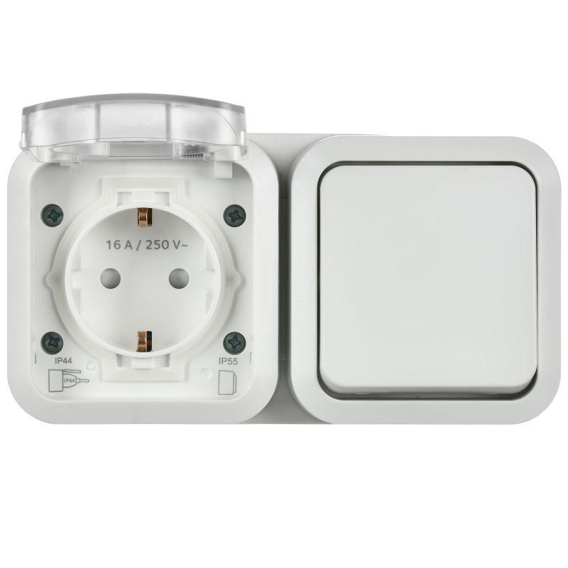  Блок ОП TORS TS342 (розетка + выключатель) 16А IP55 горизонт. бел. IEK TS-G10-6-55-V-K01 фото в каталоге от BTSprom.by