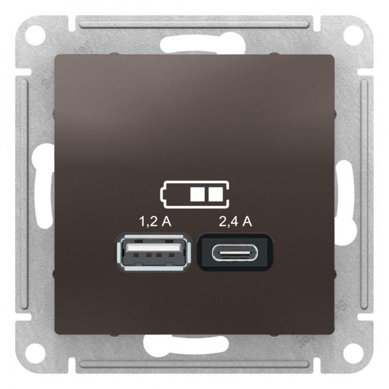 розетка usb atlasdesign тип a+c 5в/2.4а 2х5в/1.2а механизм мокко se atn000639 от BTSprom.by