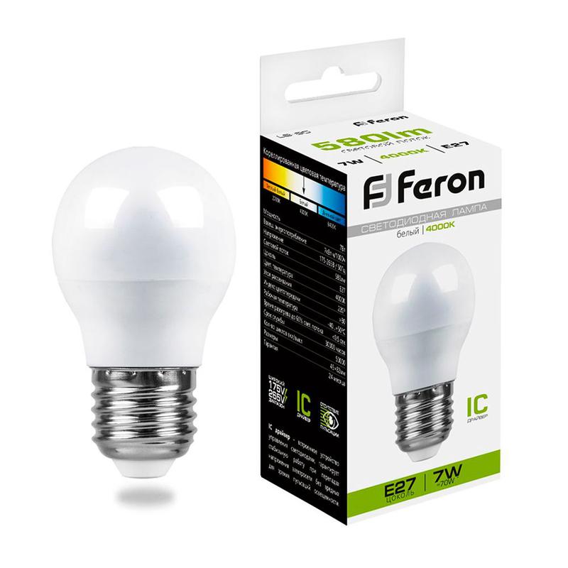 лампа светодиодная 7вт 230в e27 4000к g45 lb-95 feron 25482 от BTSprom.by