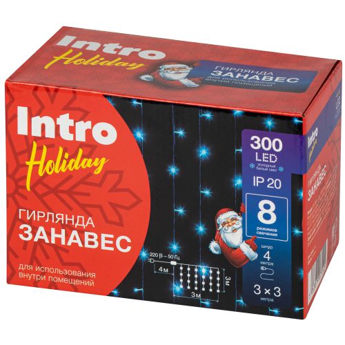  Гирлянда светодиодная "Занавес" 3х3м 300LED холод. бел. 220В Holiday INZL-02Z Intro Б0060440 фото в каталоге от BTSprom.by