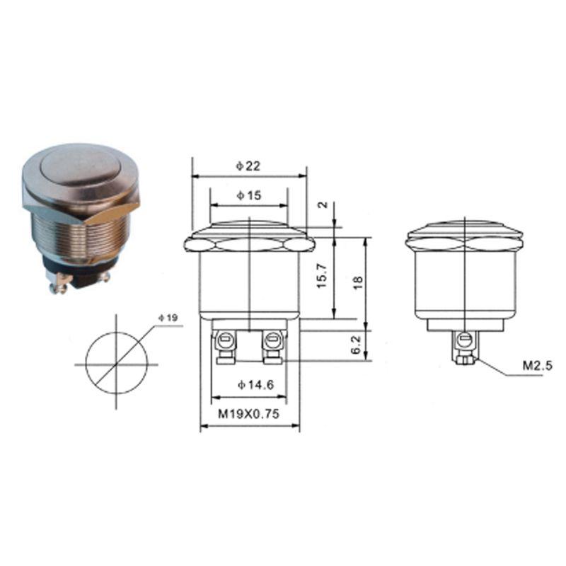  Кнопка антивандальная d19 Б/Фикс (2с винт) OFF-(ON) плоская (PBS-28В-2) Rexant 36-3411 фото в каталоге от BTSprom.by