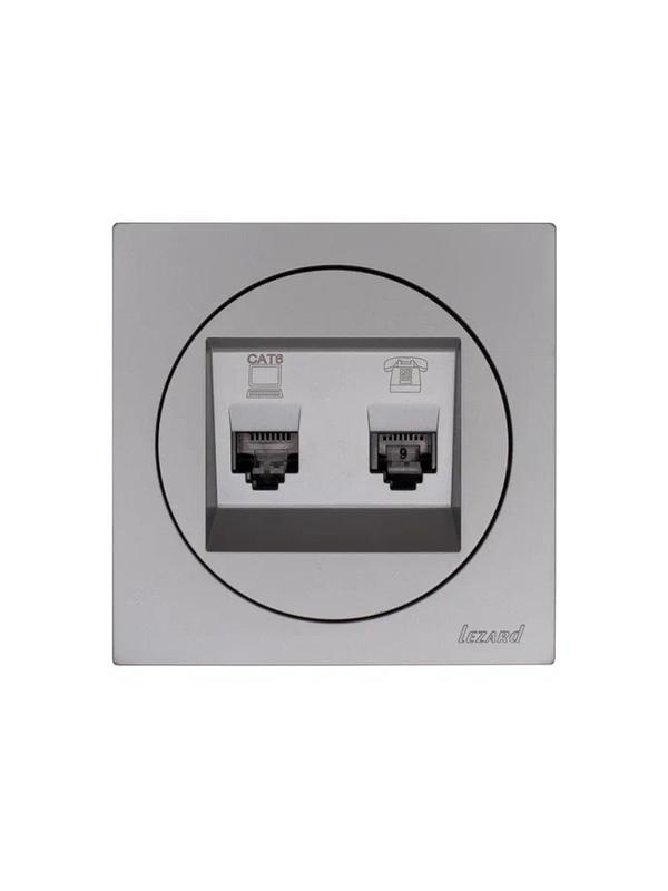  Розетка компьютерная + телефонная OSEN RJ45 кат.6 + RJ11 с модулем механизм сер. матов. LEZARD 743-7488-144 фото в каталоге от BTSprom.by