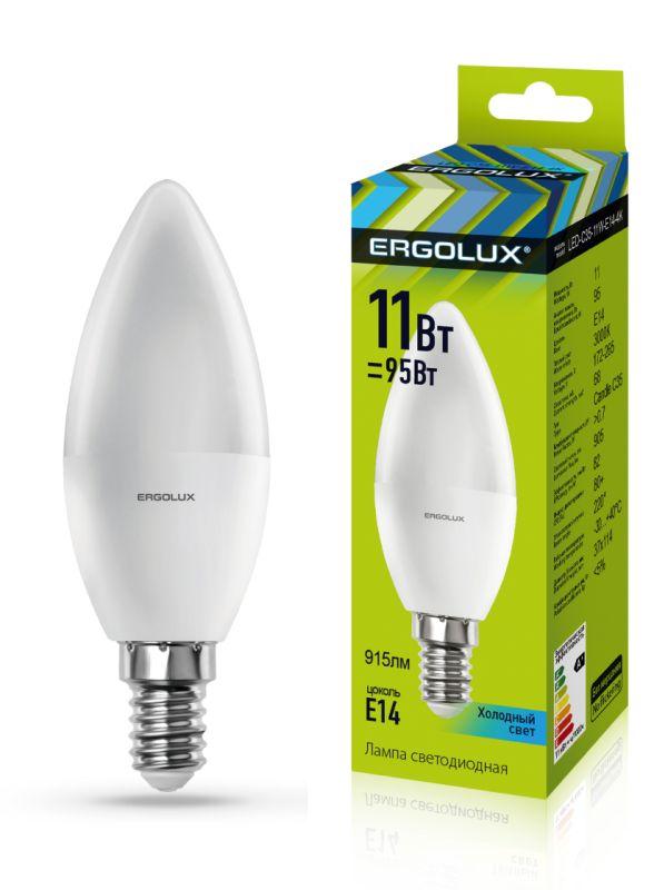 лампа светодиодная led-c35-11w-e14-4k 11вт свеча 4500к бел. e14 180-240в ergolux 13619 от BTSprom.by