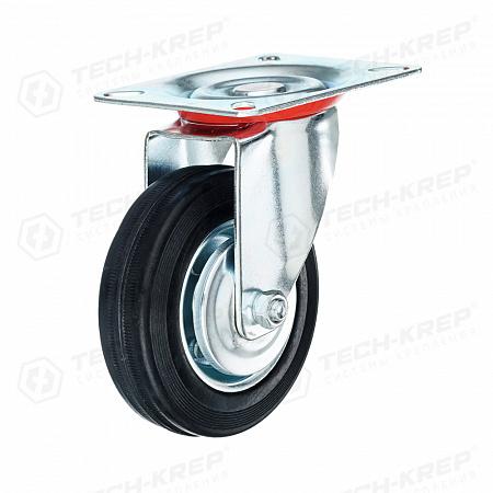 колесо промышленное поворотное стальной обод с резиновой шиной и роликоподшипником площадка d100 без тормоза (уп.1шт) tech-krep/zitar 151211 от BTSprom.by