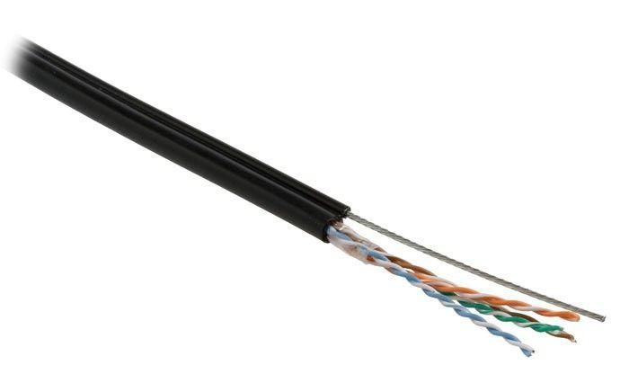 кабель витая пара u/utp кат.5e 4 пары 24 awg ож solid с метал. тросом внешн. pe -40град.c-+60град.c uutp4-c5e-s24-sw-out-pe-bk-500 черн. (уп.500м) hyperline 236321 от BTSprom.by