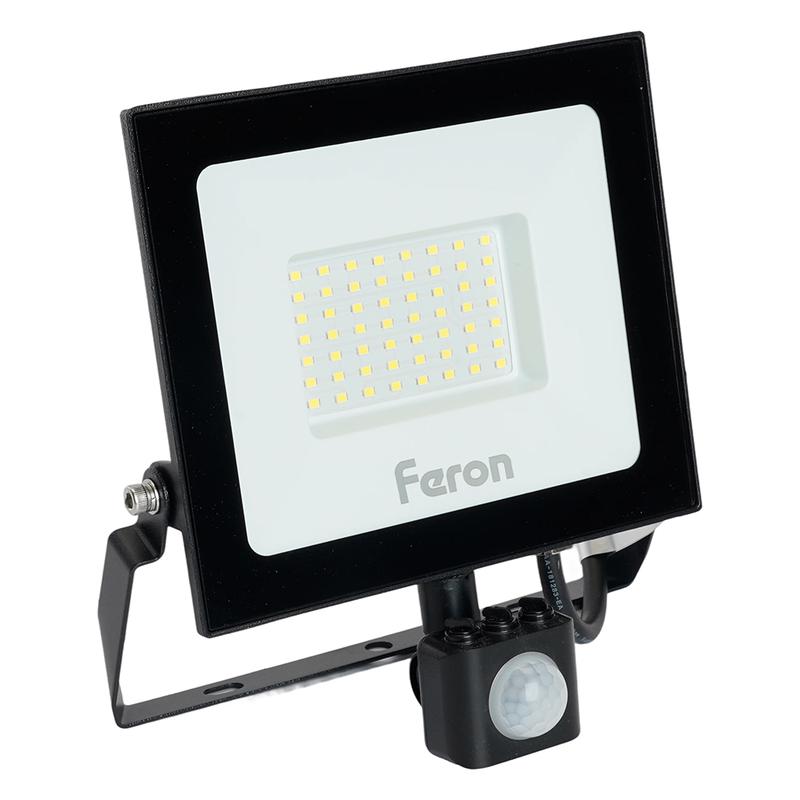 прожектор светодиодный с датчиком движения 50вт 6400к 230в черн. ip44 ll-908 feron 29558 от BTSprom.by
