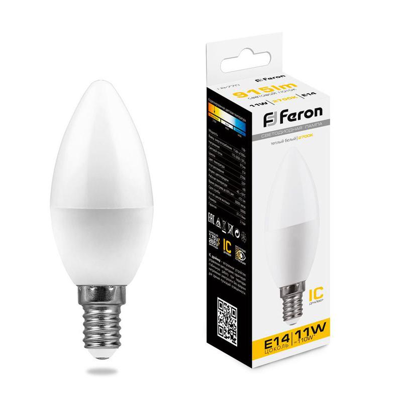 лампа светодиодная 11вт 230в e14 2700к с37 lb-770 feron 25941 от BTSprom.by