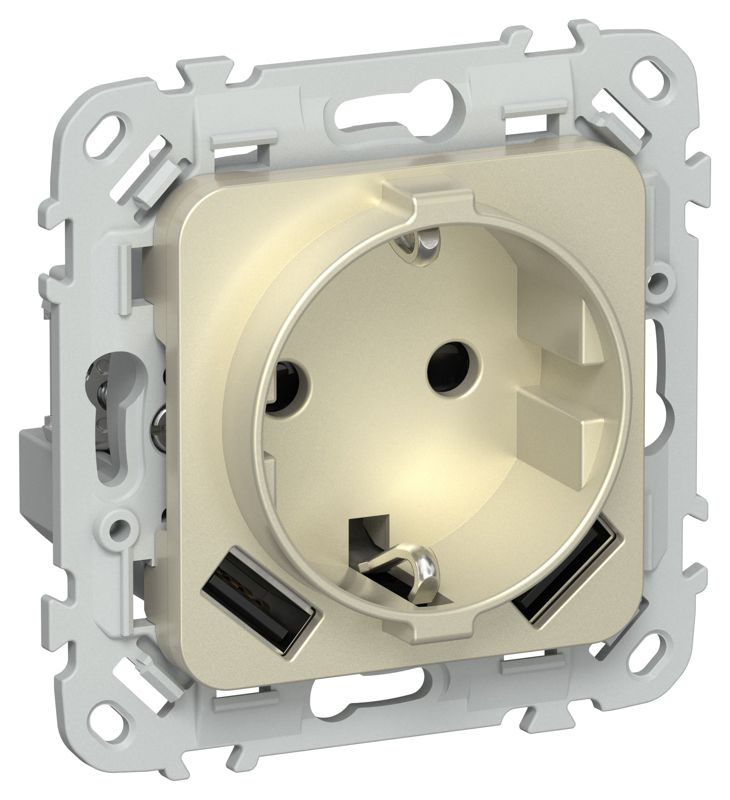 розетка 1-м сп flite рсюша11-1-флш 16а с usb a+a 3.1а с заземл. с защ. шторками безвинтовое крепление механизм шампань iek fi-r14-16-1-u21-d31-k37 от BTSprom.by