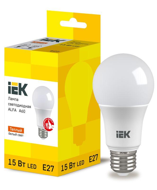 лампа светодиодная alfa 15вт a60 грушевидная 3000к e27 230в (6шт) iek lla-a60-15-230-30-e27-6 от BTSprom.by