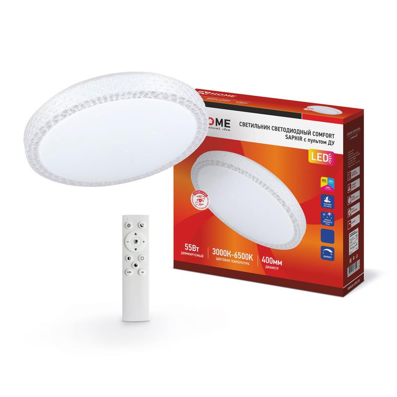 светильник светодиодный comfort saphir 55вт 3000-6500к 4400лм 230в 400х95мм с пультом ду in home 4690612034850 от BTSprom.by