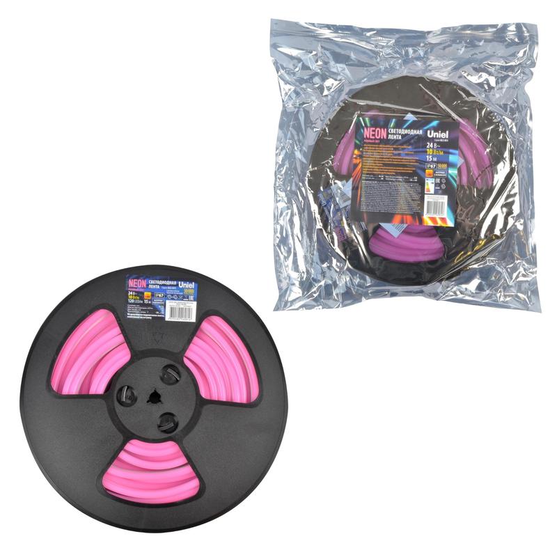 лента светодиодная uls-n11-2835-120led/m-8mm-ip67-dc24v-10w/m-15m-pink neon герметичн. уп. роз. свет (уп.15м) uniel ul-00009104 от BTSprom.by