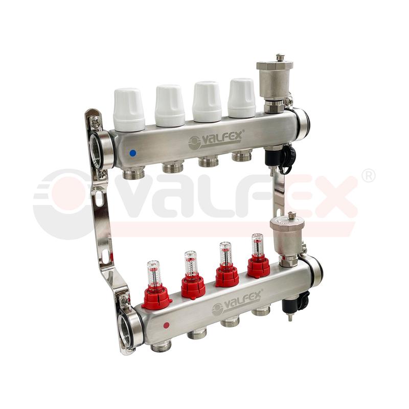 группа коллекторная 1дюйм х 2 вых. евроконус 3/4дюйм со встроен. расходомерами и регулир. клапанами в сборе нерж. сталь (2) к valfex vf.586.0602 от BTSprom.by