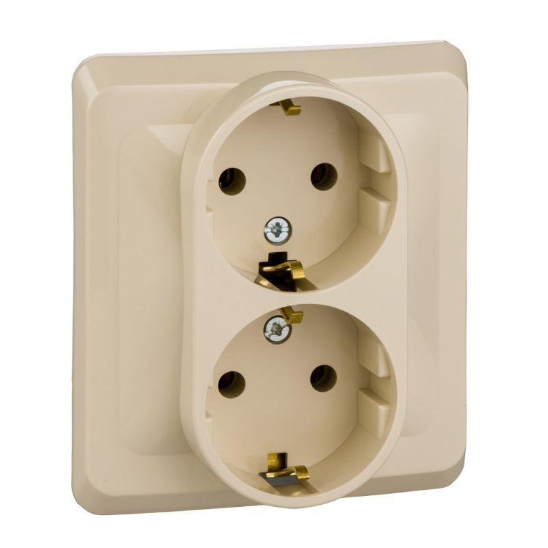 розетка 2-м сп этюд 16а ip20 250в с заземл. без защ. шторок крем. se pc16-007k от BTSprom.by