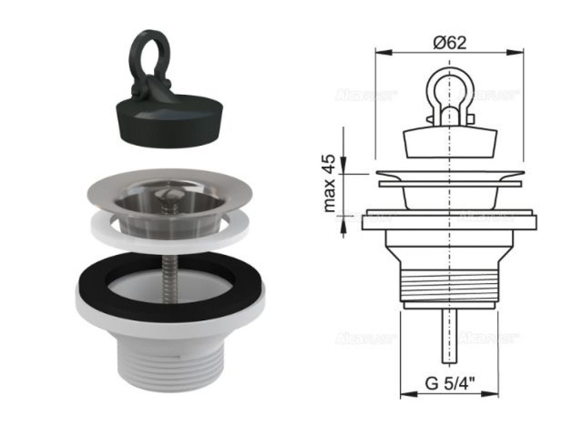 водослив для умывальника 5/4, с нержавеющей решеткой, alcaplast a31-bl-01 от BTSprom.by