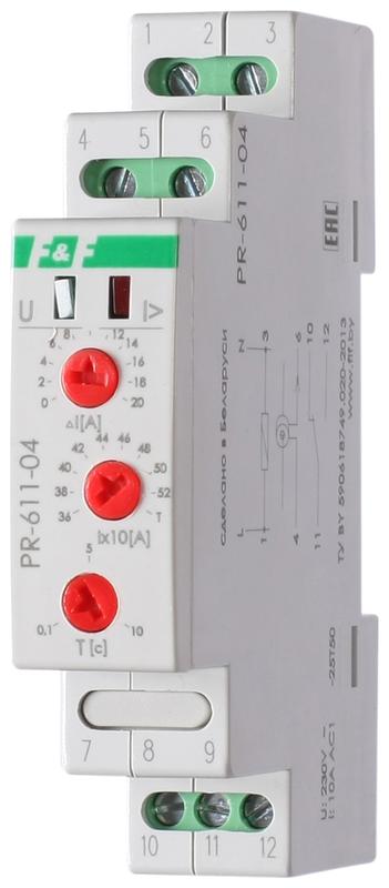 реле тока pr-611-04 (360-540а ; регулир. задержка отключ.; с выносным тт в комплекте 1 модуль; монтаж на din-рейке) f&f ea03.004.009 от BTSprom.by