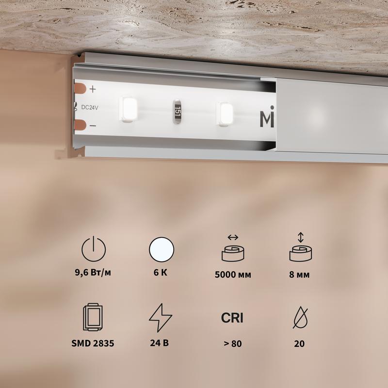  Лента светодиодная 24В 2835 9.6Вт/м 6000К IP20 (уп.5м) Maytoni 201179 фото в каталоге от BTSprom.by