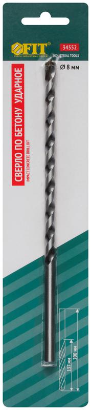  Сверло победитовое ударное цилиндрический хвостовик (для бетона; кирпича) 8х200мм FIT 34552 фото в каталоге от BTSprom.by