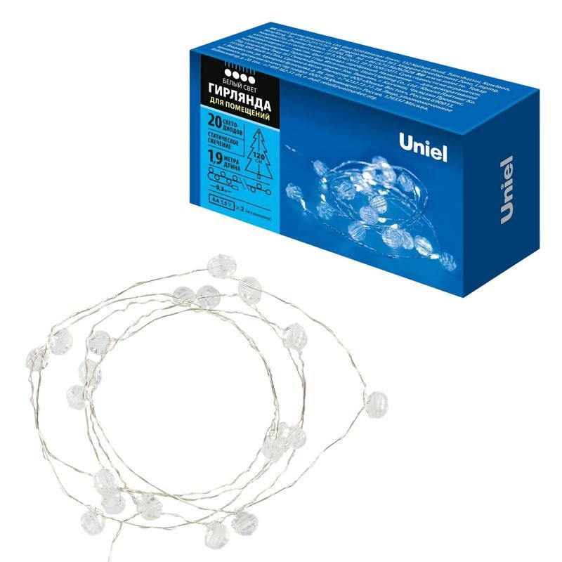 гирлянда uld-s1900-020/stb/2aa white ip20 beads mini "бусины мини" 2aa (не в/к) 1.9м 20 led провод прозр. uniel ul-00008621 от BTSprom.by