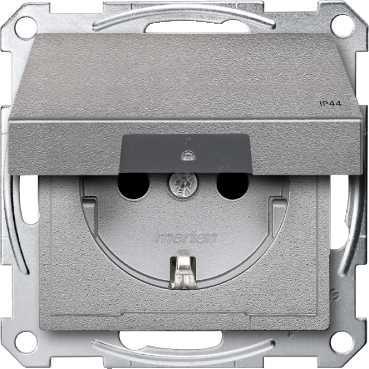  Розетка СП Merten IP44 защ. шторки с крышкой замок механизм алюм. SchE MTN2314-0460 фото в каталоге от BTSprom.by