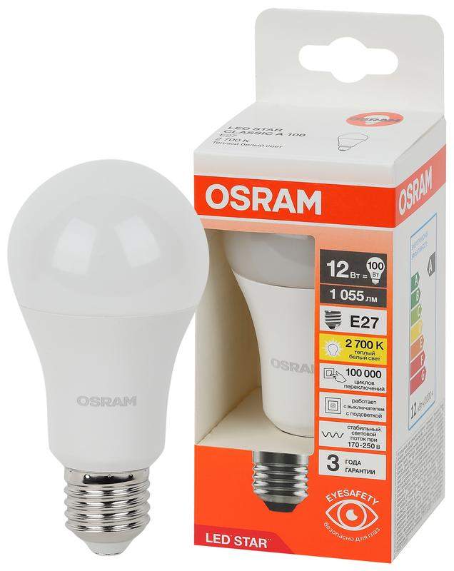 лампа светодиодная led star 12вт грушевидная 2700к e27 1055лм (замена 100вт) osram 4058075695290 от BTSprom.by