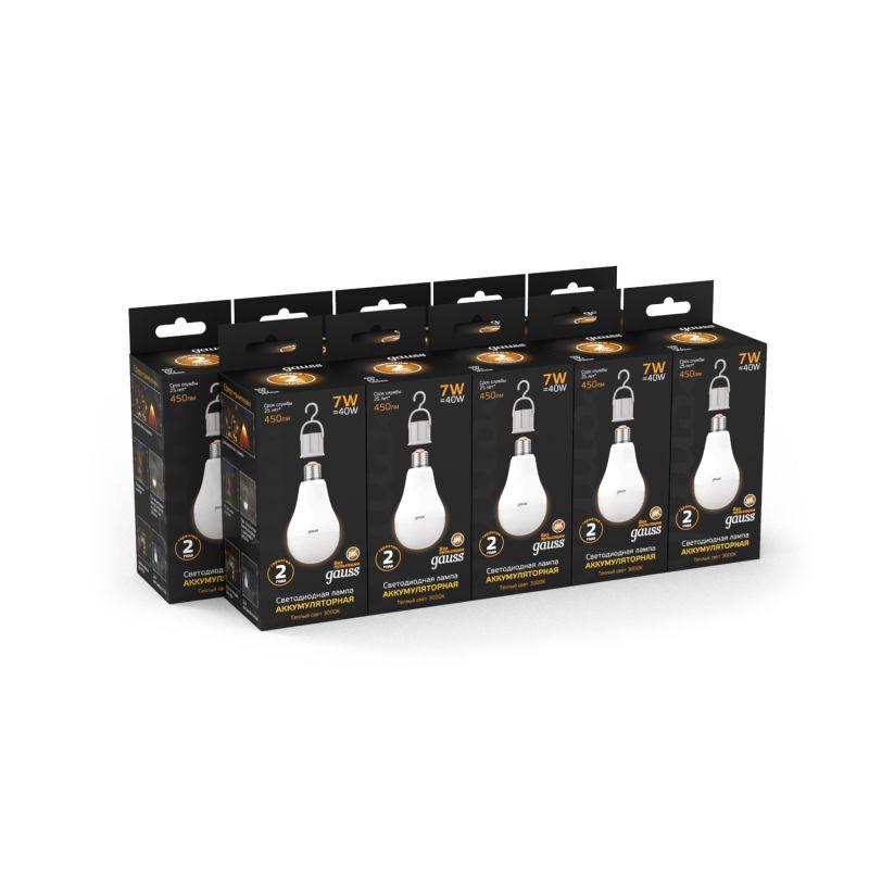 Лампа светодиодная Black 7Вт A60 грушевидная 3000К тепл. бел. E27 450лм аккум. Li-Ion GAUSS 102402107 фото в каталоге от BTSprom.by