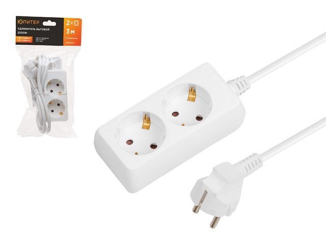 удлинитель 3м (2 роз., 2,2квт, с/з, пвс 3х0,75) юпитер (юпитер) jp8102-21 от BTSprom.by