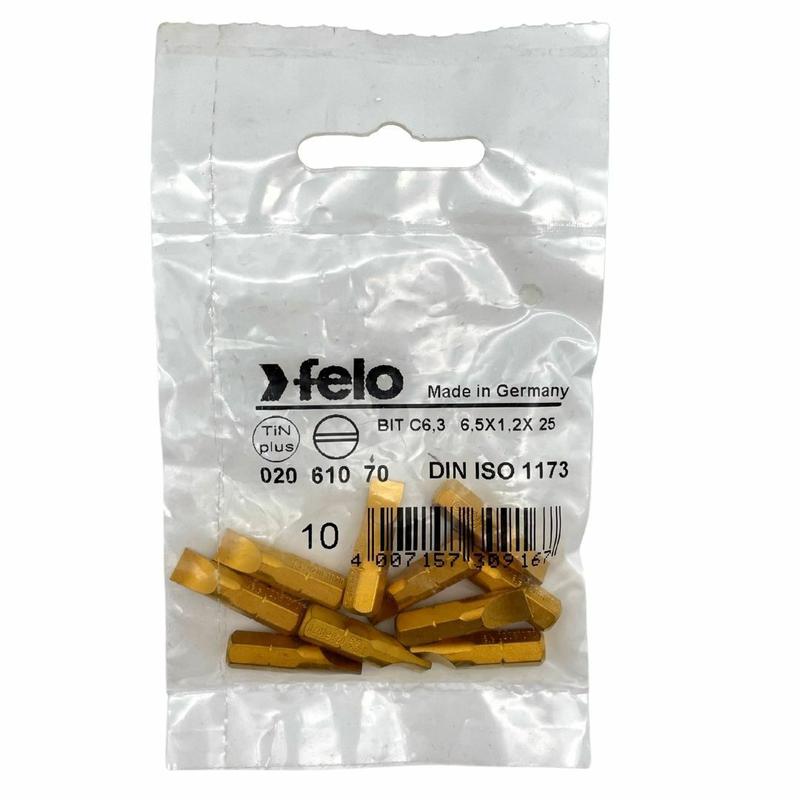 Бита плоская шлицевая TiN 6.5х1.2х25 (уп.10шт) FELO 02061070 фото в каталоге от BTSprom.by  Бита плоская шлицевая TiN 6.5х1.2х25 (уп.10шт) FELO 02061070 фото в каталоге от BTSprom.by