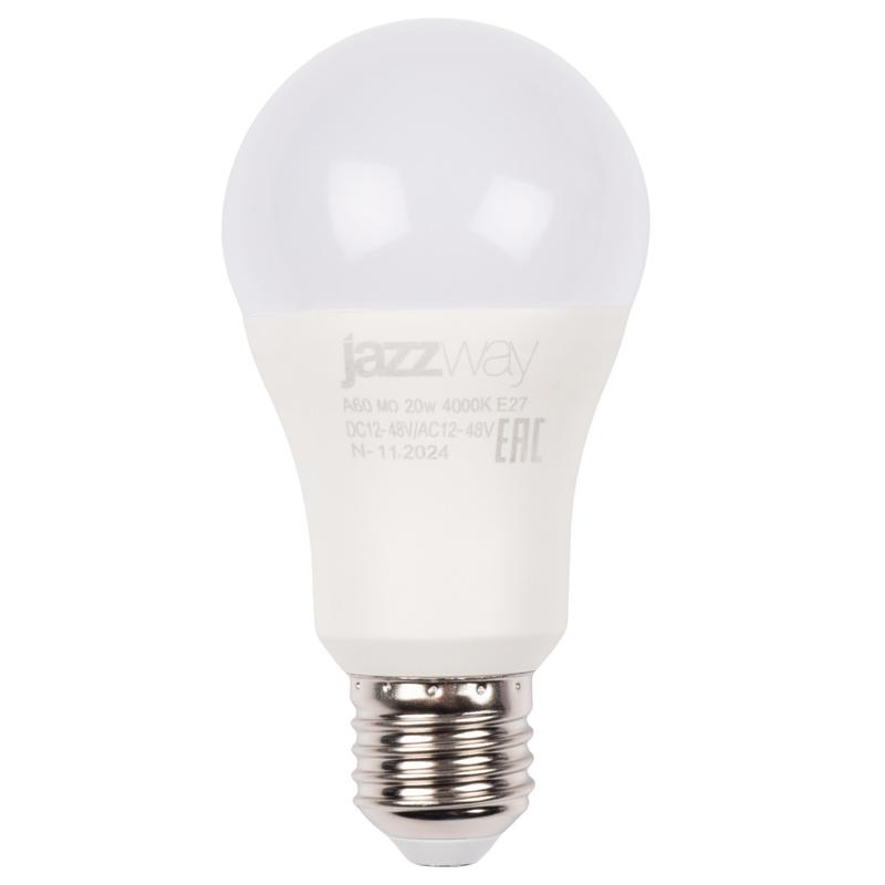 лампа светодиодная низковольтная pled-a60 mo 20вт 4000к нейтр. бел. e27 12-48в ac/dc pro jazzway 5050624 от BTSprom.by