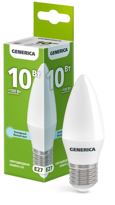 лампа светодиодная c35 10вт свеча 6500к e27 230в generica ll-c35-10-230-65-e27-g от BTSprom.by