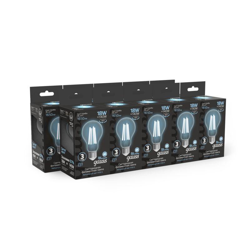 Лампа светодиодная филаментная Black Filament 18Вт A60 грушевидная 4100К нейтр. бел. E27 1650лм GAUSS 102902218 фото в каталоге от BTSprom.by