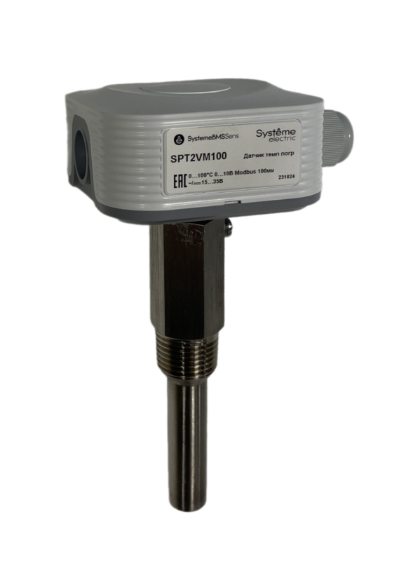 датчик температуры погружной 0-100град.c 0-10в rs485/modbus 100мм 24в с гильзой se spt2vm100 от BTSprom.by