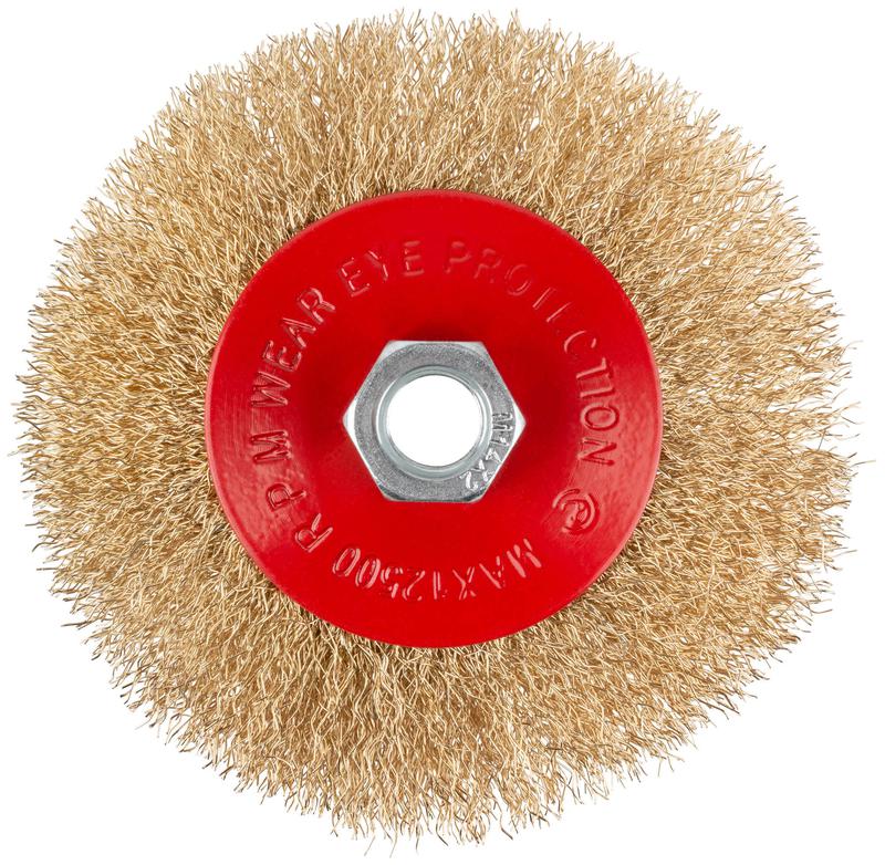  Корщетка-колесо с наклоном гайка М14 стальная латунированная волнистая проволока 115мм блистер КУРС 39084 фото в каталоге от BTSprom.by