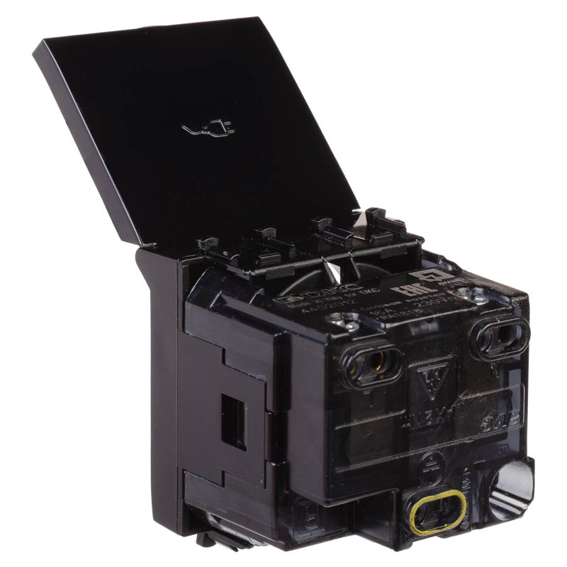  Розетка 1-м 2мод. Avanti "Черный квадрат" 16А IP44 2P+E защ. шторки с крышкой черн. DKC 4402012 фото в каталоге от BTSprom.by