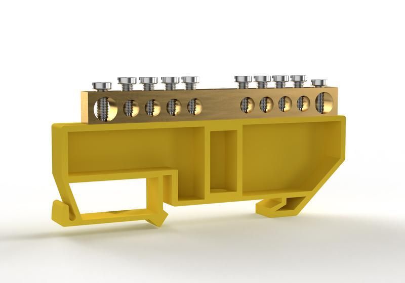 шина pe "земля" на din-изоляторе 6х9мм 10 отвер. латунь tokov electric tke-bcb-69-10-din/pe от BTSprom.by