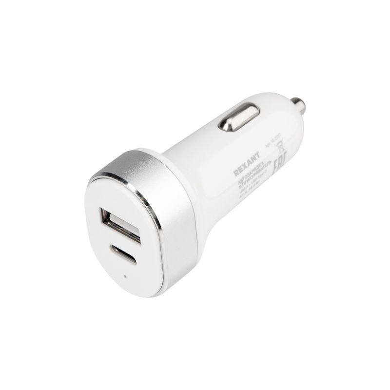  Автозарядка в прикуриватель АЗУ USB-A+USB-C 3.1А бел. Rexant 18-2227 фото в каталоге от BTSprom.by
