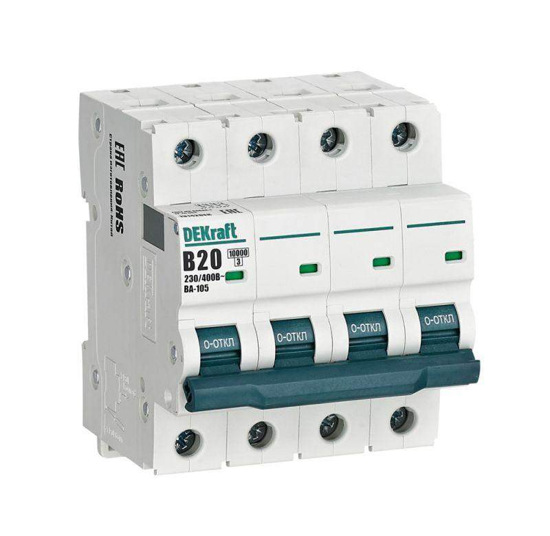 выключатель автоматический модульный 4п b 20а 10ка ва-105 dekraft 13142dek от BTSprom.by
