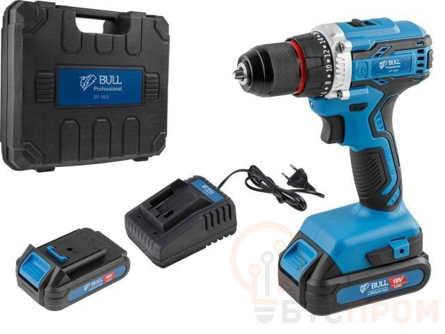 Аккум. дрель-шуруповерт BULL SR 1803 в чем. БЕСЩЕТ., 18 В, 50 Н*м, 2*2 А*ч акб, БЗП 10 мм (шурупы до 10 мм) 0329105 фото в каталоге от BTSprom.by  Аккум. дрель-шуруповерт BULL SR 1803 в чем. БЕСЩЕТ., 18 В, 50 Н*м, 2*2 А*ч акб, БЗП 10 мм (шурупы до 10 мм) 0329105 фото в каталоге от BTSprom.by