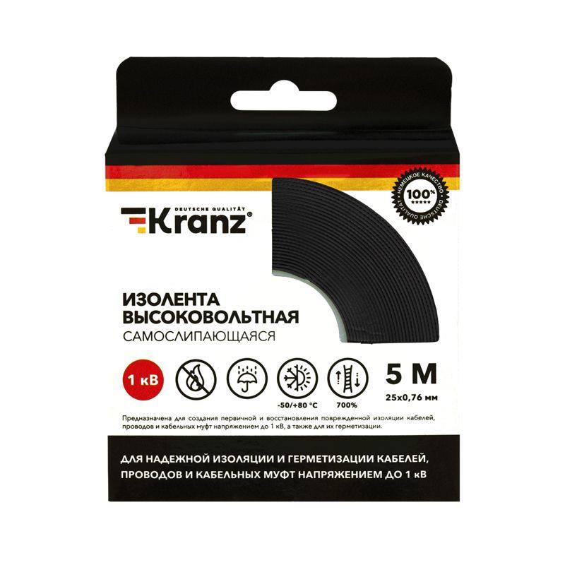  Изолента высоковольтная самослипающаяся 0.76х25мм 5м (до 1кВ) Kranz KR-09-2511 фото в каталоге от BTSprom.by