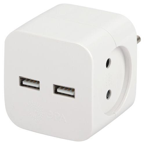 разветвитель электрический sp-2-usb-w на 2 розетки 220в+ 2xusb 2400ма без заземл 10а бел. эра б0049531 от BTSprom.by