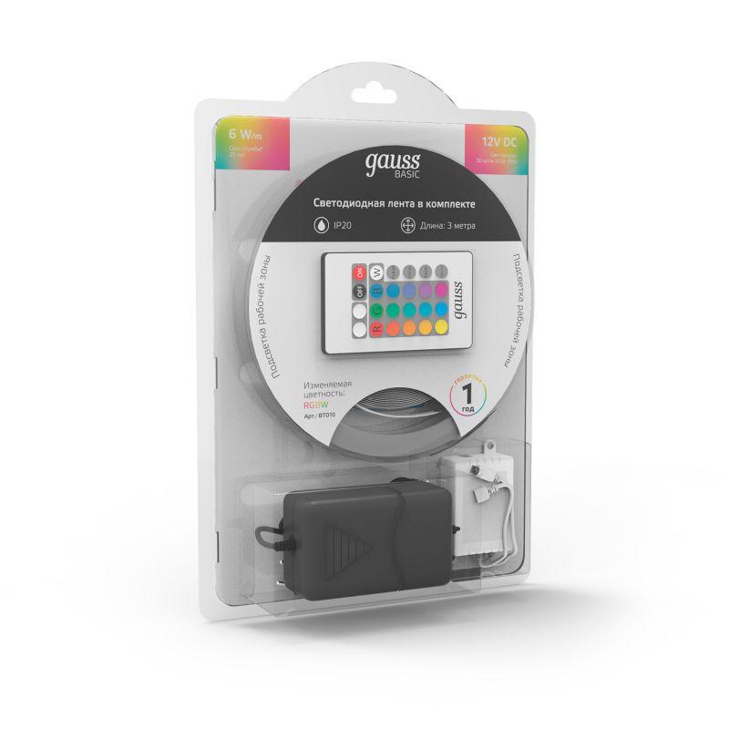  Лента светодиодная Basic 5050/30-SMD 6Вт/м RGBW IP20 390лм/м 12В 10мм драйвер (уп.3м) GAUSS BT010 фото в каталоге от BTSprom.by