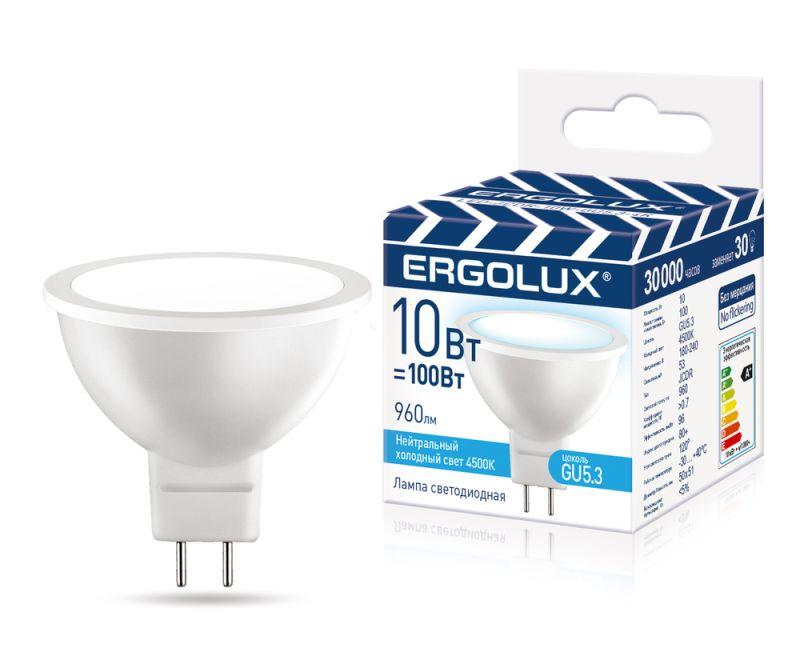лампа светодиодная led-jcdr-10w-gu5.3-4k jcdr 10вт gu5.3 4500к 180-240в промо ergolux 15562 от BTSprom.by