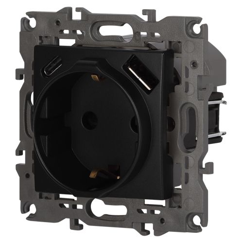  Розетка Elegance 14-4108-05 16A 250В 2P+E защ. шторки с USB type-A+C 3А 5В антрацит Эра Б0067724 фото в каталоге от BTSprom.by