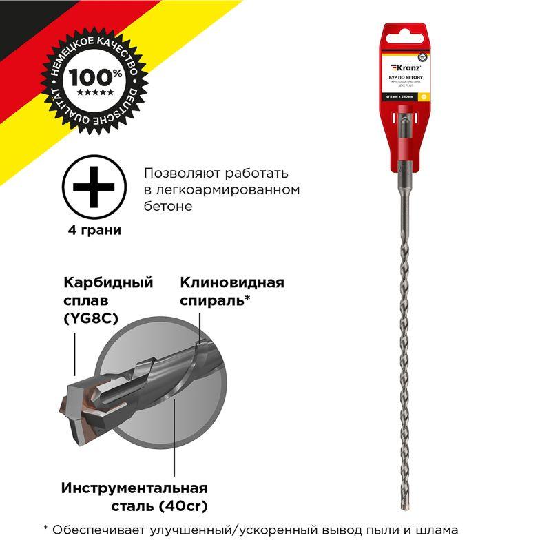 бур по бетону 6х260мм крестовая пластина sds plus kranz kr-91-0804 от BTSprom.by