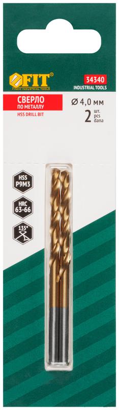  Сверло HSS по металлу титановое покрытие в блист. 4.0мм (уп.2шт) FIT 34340 фото в каталоге от BTSprom.by