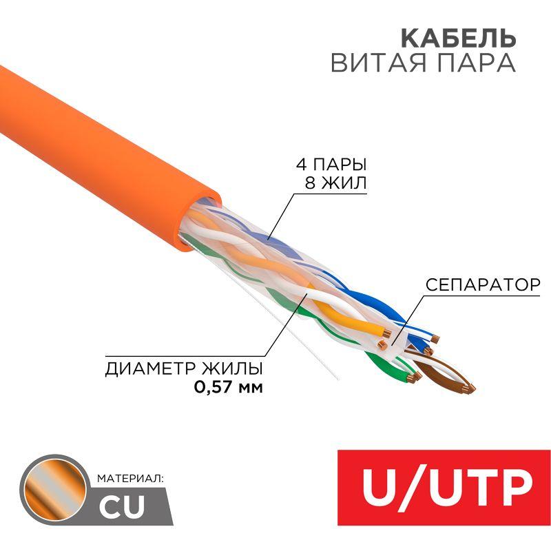 кабель витая пара u/utp кат.6 4х2х23awg нг(а)-hf медь оранж. (305м) (м) rexant 01-0050 от BTSprom.by